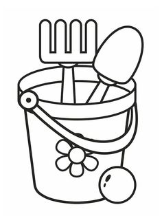 a bucket full of cooking utensils coloring page