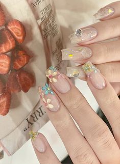 Nessa Nails, Glitter Nails Acrylic, Cute Gel Nails, Chic Nails, Nails Acrylic, Flower Nails, Glitter Nails, Cute Nails, Nail Inspo