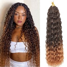 PRICES MAY VARY. Upgrade boho crochet braids: New craftsmanship make the braids not easily to tangle. Like human hair crochet braids style, our goddess box braids have a natural and smooth curly end, easy to care for. Reduct your tangles troubles Fashion appearance: Goddess box bradis crochet hair with a separate deep curl added directly from the roots, authentic bohemian style and gypsy braids, cute and lovely, stylish design will give you a new looks Easy to install: This boho box braids croch Boho Vs Goddess Braids, Rubi Rose Braids, Crochet Goddess Braids, Crochet Boho Braids, Boho Crochet Braids, Goddess Box Braids Crochet Hair, Human Hair Crochet Braids, Braidless Crochet, Human Hair Crochet