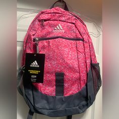 Backpack With Laptop Section, Center Section, Net Pockets On The Sides For Drinks Pink Student Backpack, Pink Backpack With Zipper For Back To School, Adidas Back To School Rectangular Bag, Adidas Rectangular Backpack For Daily Use, Adidas Bags For Back To School, Pink Backpack For Everyday Use, Casual Pink Backpack For Back To School, Pink Backpack For Everyday Use And Back To School, Adidas Backpack For Students