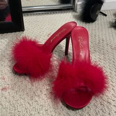 Red Fluffy Heels Size 6 Or 6.5 Never Worn. Planned To Wear With My Devil Costume. I Will Also Be Selling That On Here Chic Round Toe Heels For Valentine's Day, Valentine's Day Chic Round Toe Heels, Round Toe Heels For Valentine's Day Formal, Winter Party Heels With Red Sole, Chic Red Heels For Winter, Chic Red Winter Heels, Red Heels For Winter Night Out, Red Heels For Night Out In Winter, Chic High Heels For Valentine's Day