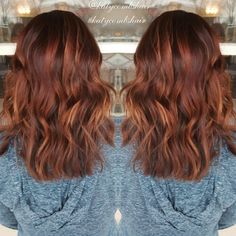 Copper Brown Medium Hair, Copper Balayage Brunette Straight, Elumen Hair Color Ideas, Copper Brown Hair Mid Length, Copper Balayage Straight Hair, Copper Red Babylights, Brown To Blonde Ombre Hair, Elumen Hair Color, Pretty Red Hair