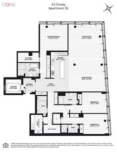 the floor plan for an apartment with two bedroom and one bathroom, which is located at 42