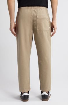 Slide your legs into the lightweight and breathable comfort of organic-cotton twill in straight-legs pants topped with a comfortable drawstring waist. 27" inseam, 15" leg opening; 12" front rise; 14 1/4" back rise (size 32) Zip fly with button closure Drawstring waist Front slant pockets 100% organic cotton Machine wash, line dry Imported Everyday Cargo Pants With Straight Hem, Khaki Straight Leg Sweatpants For Spring, Relaxed Cotton Straight Leg Bottoms, Straight Leg Khaki Sweatpants For Spring, Casual Solid Color Cargo Pants With Straight Hem, Relaxed Fit Cotton Bottoms With Straight Hem, Relaxed Straight Leg Cotton Bottoms, Casual Chinos With Straight Hem For Spring, Relaxed Fit Cargo Pants With Five Pockets For Summer