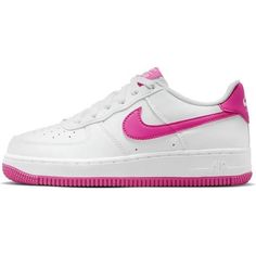 Nike Air Force 1 Big Kids' Shoes Color: White/Laser Fuchsia Size: 6.5Y Size: 6.5.  Gender: unisex. Nike Air Force 1 White, Air Force 1 White, Baby Nike, Toddler Nikes, 95 Nike, Nike Air Max 270, Air Max 270, Grade School, Shoes Color