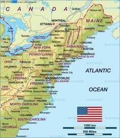 a map of the united states showing atlantic and north america, with an american flag on it