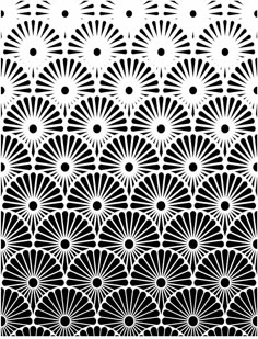 an intricate black and white pattern with circles, lines, and flowers on it's sides