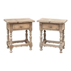 two wooden tables with drawers on each side