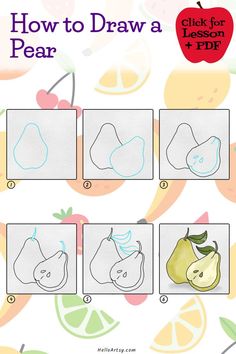 Step by step lesson teaching kids a how to draw a pear Step Drawing