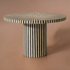 Rue Bone Inlay Stripe Dining Table Black Bone Inlay Dining Table, Black And White Round Table, Black And White Striped Table, Inlay Dining Table, Round Dining Table Black, Table Fountain, Sofa Bar, Hand Carved Furniture, Silver Furniture