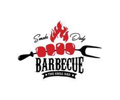 barbecue grill logo with fork and spatula on white background for restaurant or barbeque