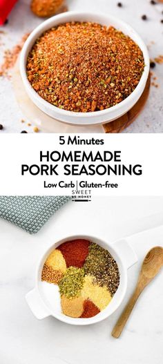 the ingredients for homemade pork seasoning in bowls