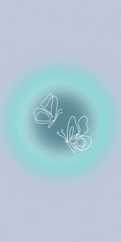 two butterflies are flying in the sky with light blue circles around them and one is white