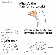 two comics with ducks and the caption where's the matform artwork?