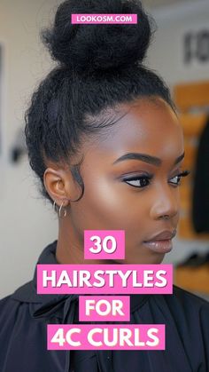 Discover 30 stunning hairstyles tailored for your beautiful 4C curls! From elegant updos to playful twists, find the perfect look for any occasion. Click to explore and embrace your natural beauty! #NaturalHair #4CCurls #HairstyleInspo #CurlyHairStyles #HairGoals Natural Styles For Medium Length Hair, 4c Natural Hairstyles Big Forehead, Short Natural Hair Ponytail Styles, 4c Ponytail Hairstyles For Black Women, Styles For Black Women Natural Hair, Twist Out Updo Natural Hair, 4c Natural Hair Bun Styles, Natural Hair Updo Hairstyles, 4c Bun Hairstyles