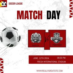 a soccer ball with the words match day next to it and an image of two lions