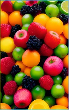 an assortment of fruit including apples, oranges, kiwis and lemons