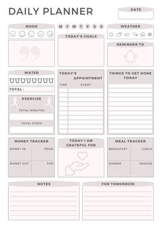 the daily planner printable is shown