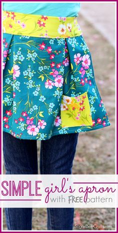 Simple Girl's Apron - Sugar Bee Crafts Half Apron Pattern Free, Half Apron Pattern, Girl Apron, Diy And Crafts Sewing, Sewing Aprons, Bee Crafts