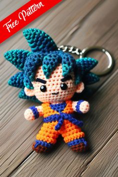 Crochet Goku Keychain Goku Crochet Pattern Free, Crochet Anime Keychain, Anime Crochet Keychain, Crochet Anime Characters, Anime Amigurumi, Amigurumi Anime, Anime Crochet, Panda Craft, Knitting Patterns Free Dog