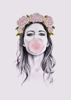 A3 signed art print Bubblegum by DesignsbyLibbyW on Etsy, £30.00 Creation Art, Facebook Photos, Drawing Pencil, Sign Printing, Girls Wear, Sign Art