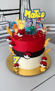 a pokemon themed birthday cake on a table