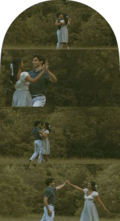 two people are dancing together in the grass