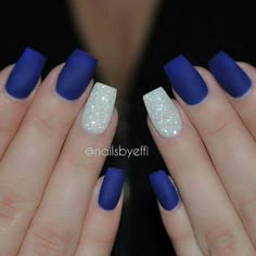 Royal blue nails with gorgeous sparkly accent! Cobalt Blue Nails, Blue Manicure, Nexgen Nails, Blue And White Nails, Blue Gel Nails, Royal Blue Nails, Blue Gel, Colorful Nails, Wedding Nail