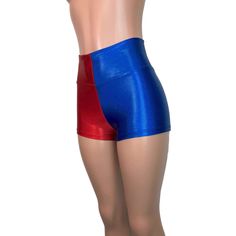 Fitted Shorts For Cosplay, Fitted Multicolor Party Shorts, Metallic Fitted Shorts, Fitted Metallic Shorts, High Waist Red Sports Shorts, Blue High-waist Shorts For Party, Blue High Waist Shorts For Party, High Waist Blue Shorts For Party, Stretch Red Bottoms For Cosplay