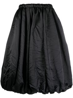 black recycled polyester puffball design pleat detailing elasticated waistband mid-length Long Silk Skirt, Midi Skirts Style, Pleated Denim Skirt, Comme Des Garcons Black, Tulle Maxi Skirt, Cotton Maxi Skirts, Striped Midi Skirt, Midi Flare Skirt, Full Skirts