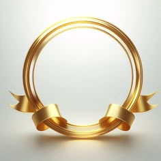 a golden circle with two gold ribbons around it