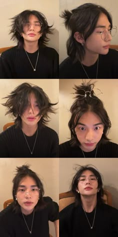 multiple images of a person with different hair styles