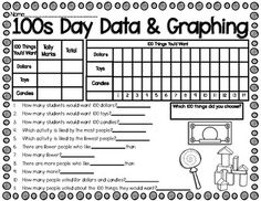 the 100s day data and graphing worksheet is shown in black and white