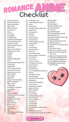 a valentine's day checklist with hearts and the words romance anime on it