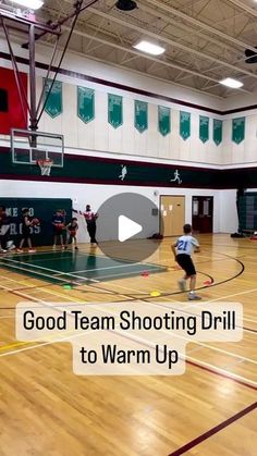 an indoor basketball court with the words good team shooting drill to warm up on it