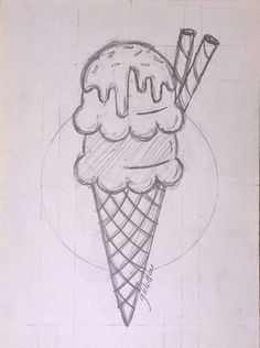 a drawing of an ice cream cone with two scoops