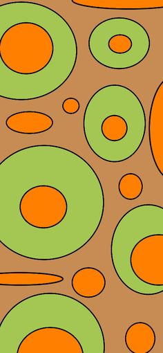 an orange and green background with circles