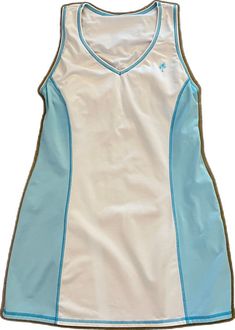 Blue Tennis Dress, Light Blue Trim, Blue Palm Tree, Blue Trim, Built In Shelves, Tennis Dress, White Label, Shelf Bra, Side Panels