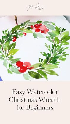 an easy watercolor christmas wreath for beginners