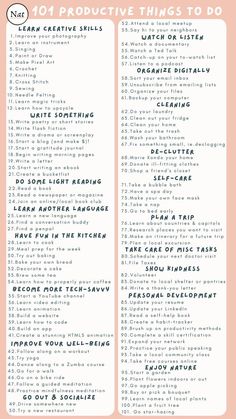 Productive List To Do, Things To Work On Yourself List, Ideas For Lists To Make, To Do List Daily Things To Do, 100 Productive Things To Do, To Do List When Bored, Things To Put On Calendar, Things To Put On Your To Do List, List To Do When Bored