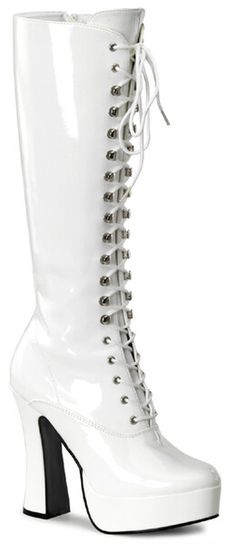 ELECTRA-2020 Patent White Womens Knee Boots, Knee High Platform Boots, High Heel Stiefel, Festival Shoes, Knee High Heels, Lace Up High Heels