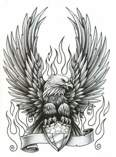 an eagle with wings and banner tattoo design