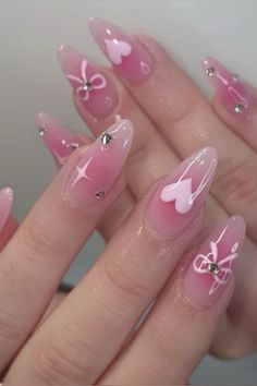 💅 Stone Nails, Graduation Nails, Girly Acrylic Nails, Pink Nail Art, Blush Nails, Really Cute Nails, White Nail, Amazing Photo, Pink Acrylic Nails