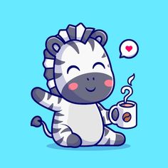 a cute zebra holding a cup of coffee