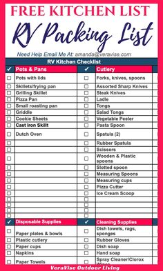 the free kitchen list for rv packing