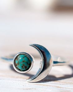 Copper Turquoise Ring ~ Sterling Silver 925 ~MR119 - Maresia Jewelry Adjustable Turquoise Ring In Sterling Silver For Healing, Spiritual Turquoise Healing Ring, Spiritual Healing Turquoise Ring, Adjustable Moon Shape Rings With Moon Phase Detail, Bohemian Half Moon Adjustable Jewelry, Adjustable Bohemian Half Moon Jewelry, Adjustable Sterling Silver Turquoise Spiritual Ring, Adjustable Silver Turquoise Ring For Healing, Adjustable Sterling Silver Spiritual Turquoise Ring