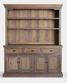 an old wooden bookcase with drawers and cupboards