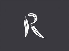 the letter r is made up of white feathers on a black background, and it appears to be written in cursive writing