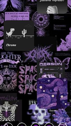 a collage of purple and black images