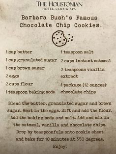 the recipe for babar bush's famous chocolate chip cookies